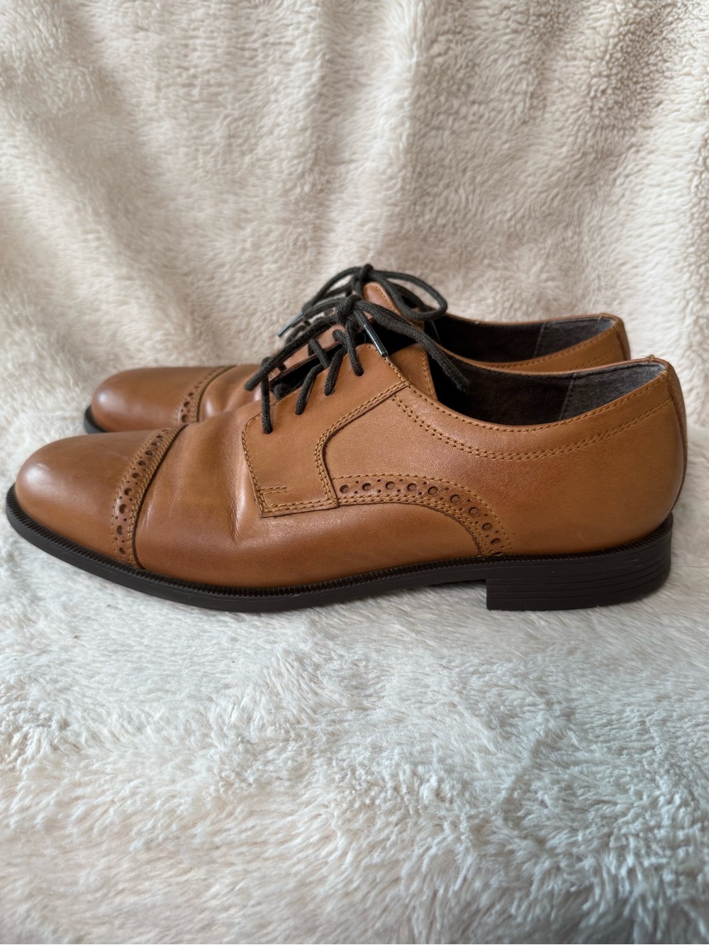 Men's Cole Haan Dustin Cap Brogue II Brown Cognac Leather Shoes Oxfords Sz 8.5